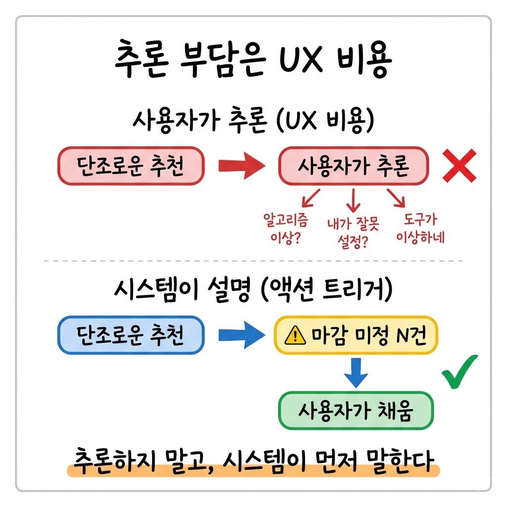 추천이 매번 같은 5건이었습니다 - 사용자가 추론하기 전에 시스템이 먼저 말해야 합니다 그림 2