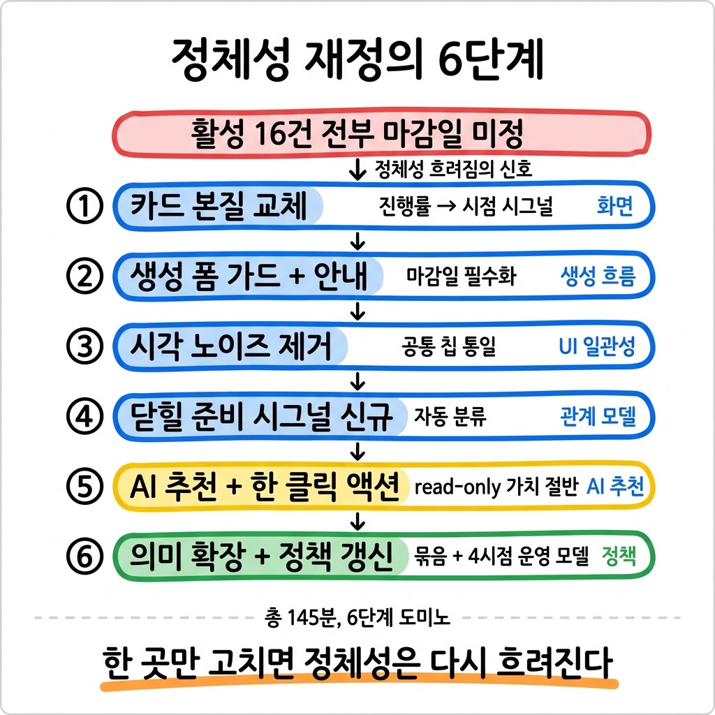 16건이 모두 마감일 미정이었습니다 — 정체성이 흐려진 도메인 노드를 살리는 5축 보강하기 그림 1