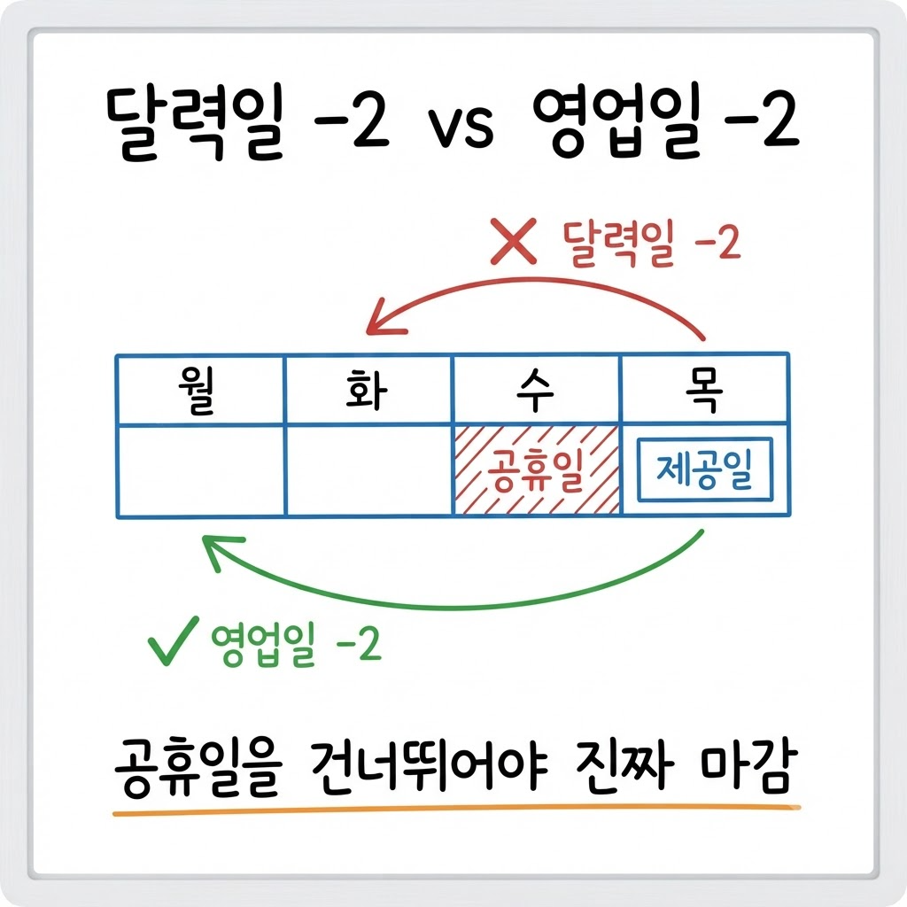 공휴일마다 마감 문의가 반복됐습니다 — 달력일 -2가 범인이었습니다 그림 1