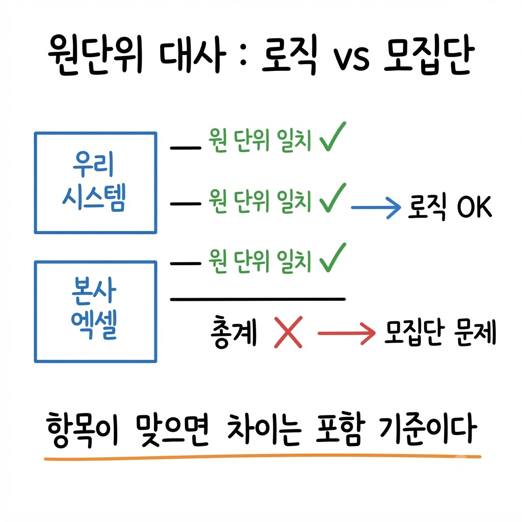 전년비 총계가 본사 엑셀과 달랐다 — 범인은 계산식이 아니라 모집단이었다