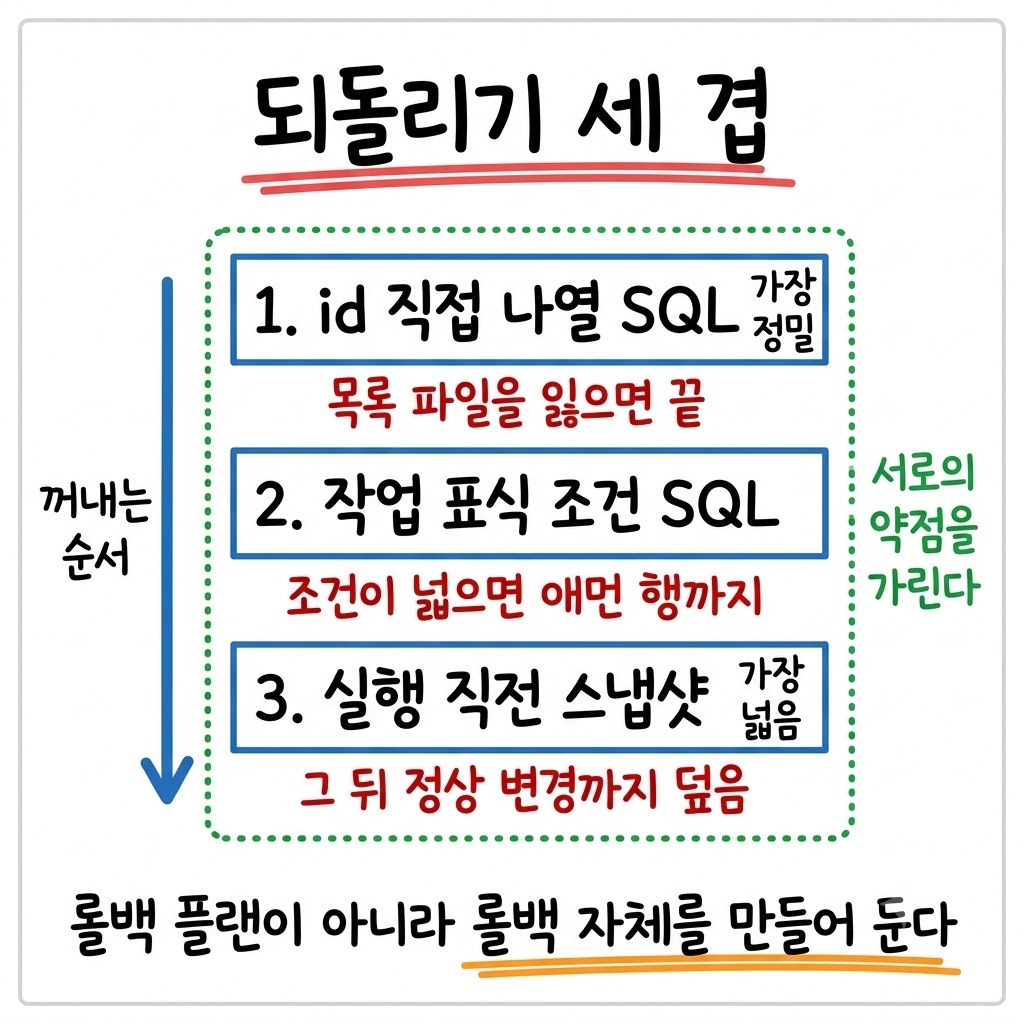 되돌리기 세 겹을 정밀한 순서대로 세로로 쌓아 각 겹의 약점을 표시한 그림